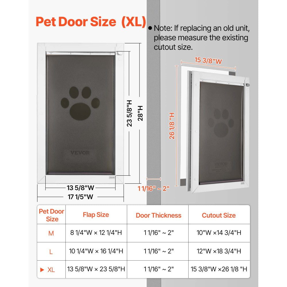 VEVOR Pet Door, X-Large, with Three Magnetic Flaps and Metal Frame, Strong and Weatherproof Dog Door for Interior and Exterior Doors, Easy to Install, Easy In-and-Out Access for Doggies, White
