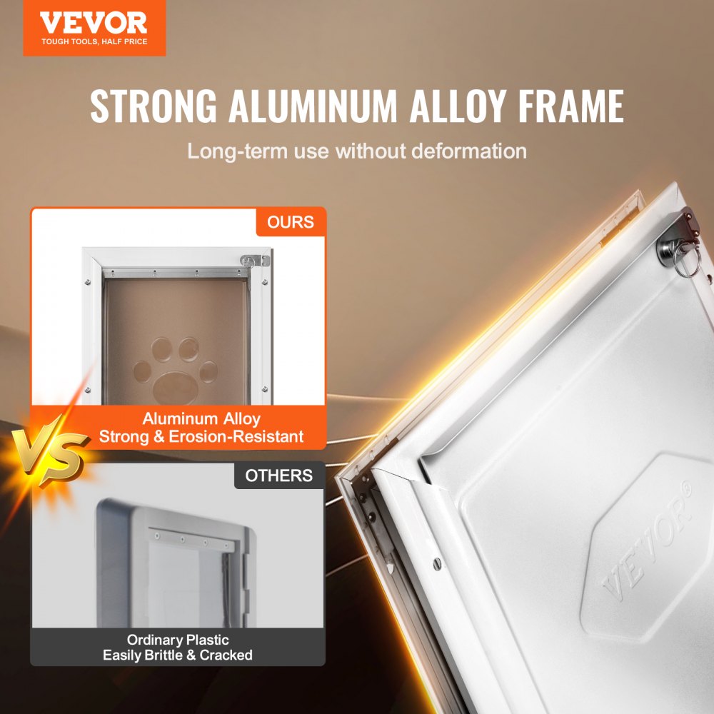 VEVOR Pet Door, 13.27" x 20.04" Aluminum Frame with Lock and Flap System, Weatherproof Doggy Door, Easy to Install in Interior or Exterior Doors, Pet Door Suitable for Cat Doggie Kitties (White-L)