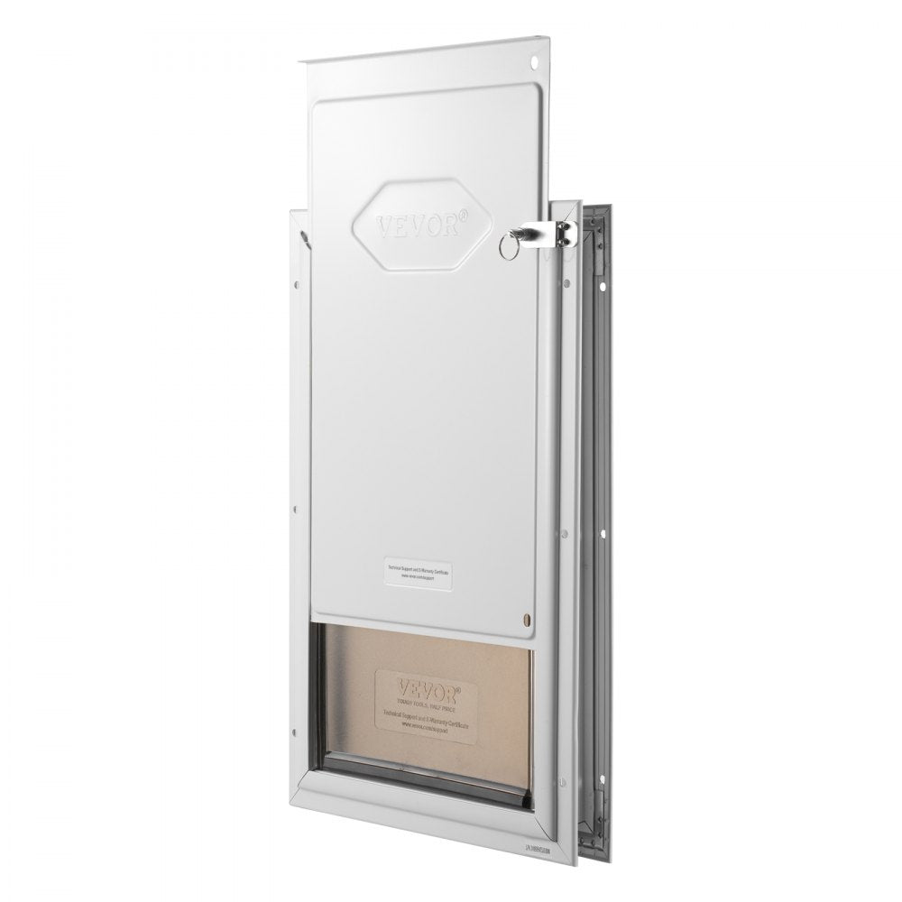 VEVOR Pet Door, 13.27" x 20.04" Aluminum Frame with Lock and Flap System, Weatherproof Doggy Door, Easy to Install in Interior or Exterior Doors, Pet Door Suitable for Cat Doggie Kitties (White-L)