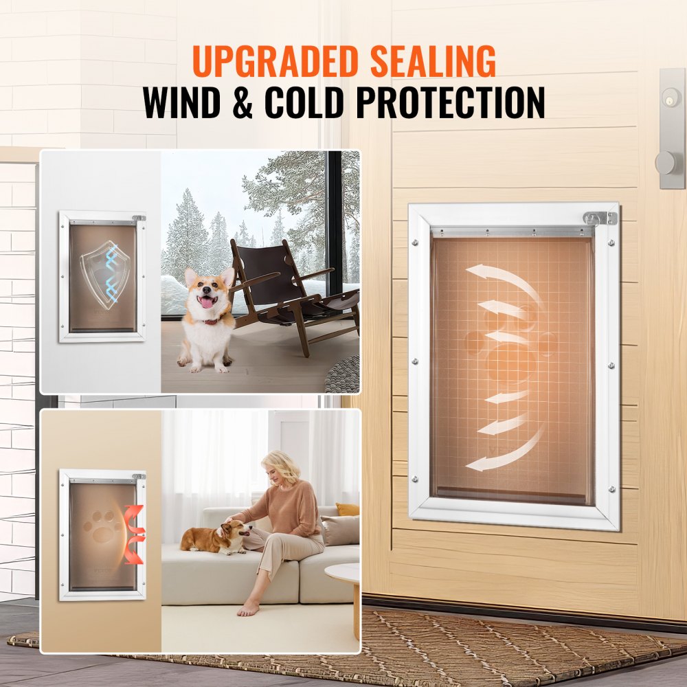 VEVOR Pet Door, 8.27" x 11.93" Aluminum Frame with Lock and Flap System, Weatherproof Doggy Door, Easy to Install in Interior or Exterior Doors, Pet Door Suitable for Cat Doggie Kitties (White-Small)