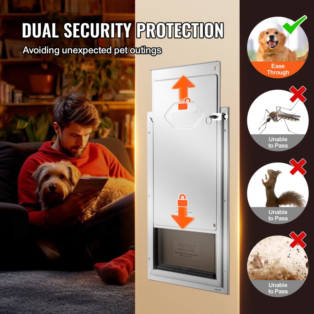 VEVOR Pet Door, 16.65" x 27.44" Aluminum Frame with Lock and Flap System, Weatherproof Doggy Door, Easy to Install in Interior or Exterior Doors, Pet Door Suitable for Cat Doggie Kitties (White-XL)