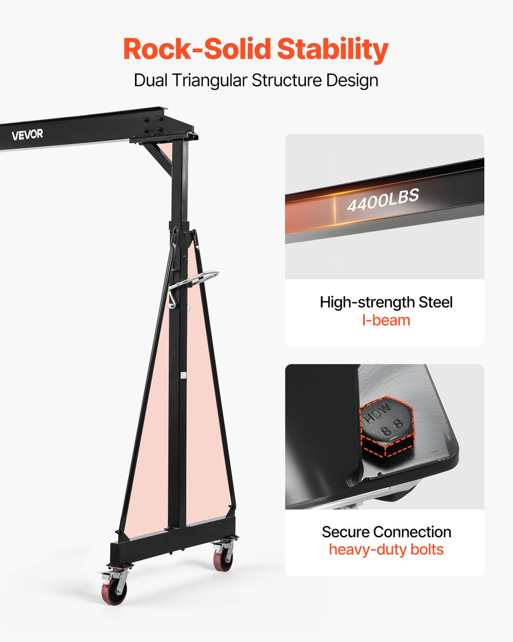 VEVOR Adjustable Gantry Crane, 4400 lbs Capacity, Portable Shop Lift Hoist with 98.8" to 146.1" Height Adjustable, Locking Wheels, Steel Construction, for Factory, Warehouse, Auto Repair, Frame Only