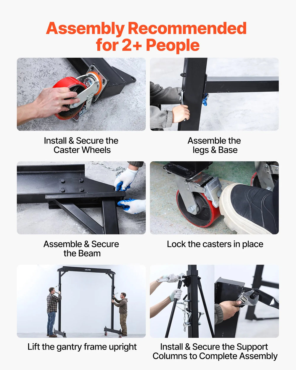 VEVOR Adjustable Gantry Crane, 4400 lbs Capacity, Portable Shop Lift Hoist with 98.8" to 146.1" Height Adjustable, Locking Wheels, Steel Construction, for Factory, Warehouse, Auto Repair, Frame Only