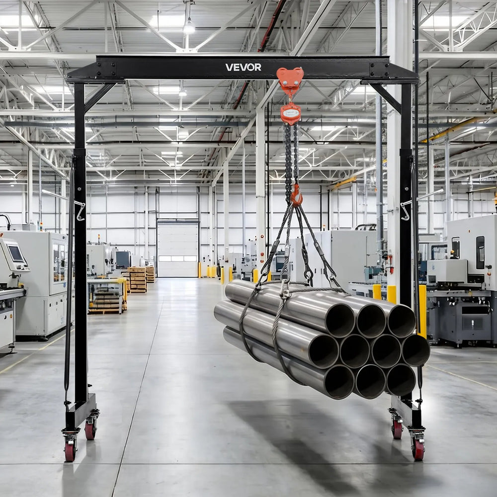 VEVOR Adjustable Gantry Crane, 4400 lbs Capacity, Portable Shop Lift Hoist with 98.8" to 146.1" Height Adjustable, Locking Wheels, Steel Construction, for Factory, Warehouse, Auto Repair, Frame Only