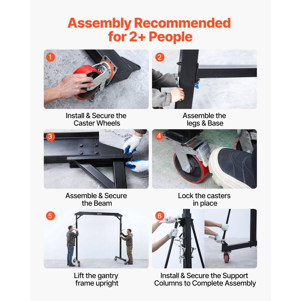 VEVOR Adjustable Gantry Crane, 2200 lbs Capacity, Portable Shop Lift Hoist with 95.7" to 142.9" Height Adjustable, Locking Wheels, Steel Construction, for Factory, Warehouse, Auto Repair, Frame Only