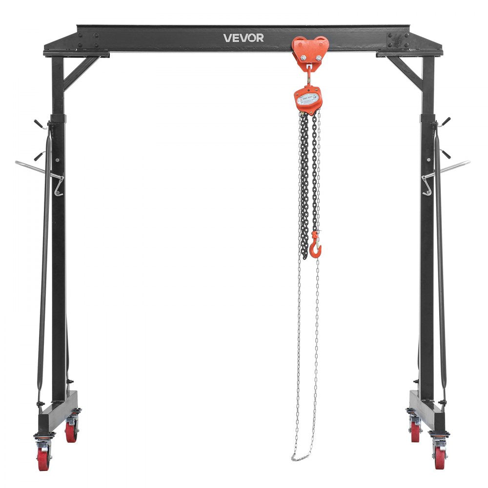 VEVOR Adjustable Gantry Crane, 4400 lbs Capacity, Portable Shop Lift Hoist with 99.6-146.9 in Height Adjustable, Manual Trolley, Hoist, Sling, Shackles, Hooks, for Garage Factory Warehouse Auto Repair