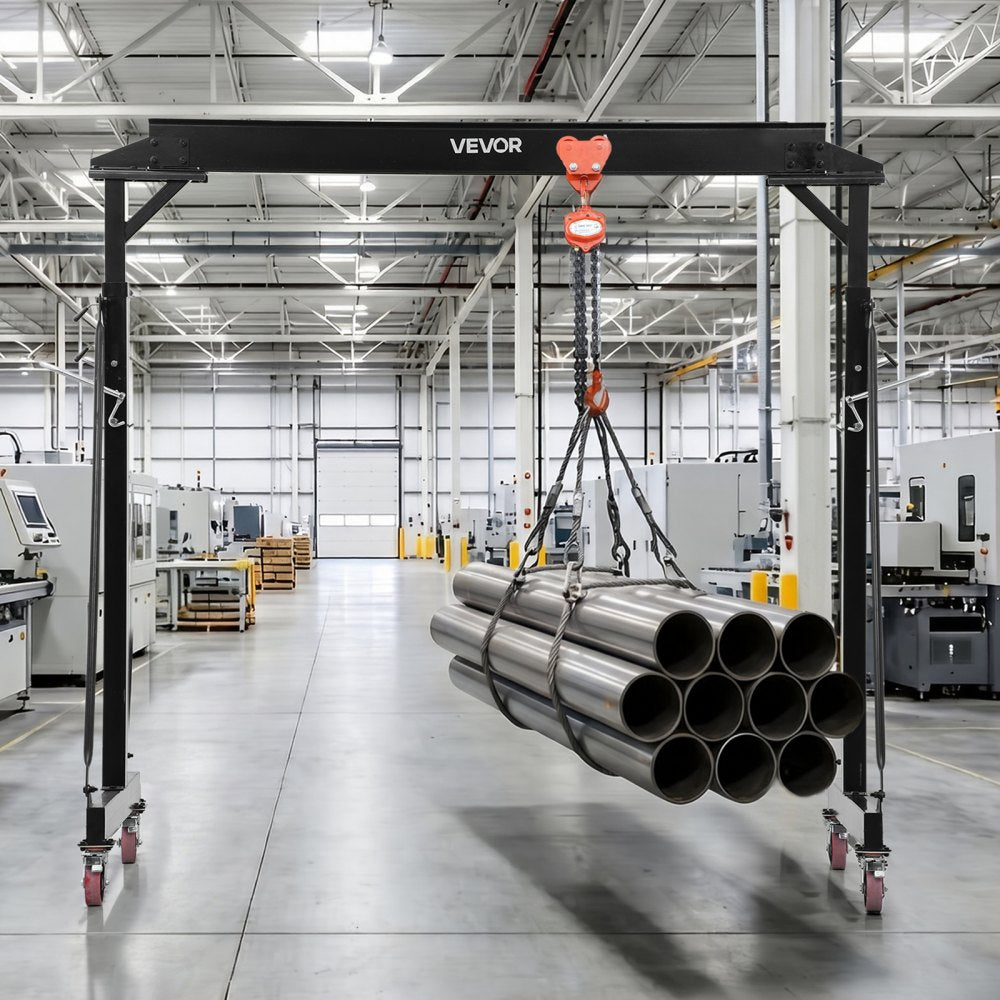 VEVOR Adjustable Gantry Crane, 5000 lbs Capacity, Portable Shop Lift Hoist with 100.4-147.6 in Height Adjustable, Manual Trolley, Locking Wheels, Steel Construction, for Factory Warehouse Auto Repair