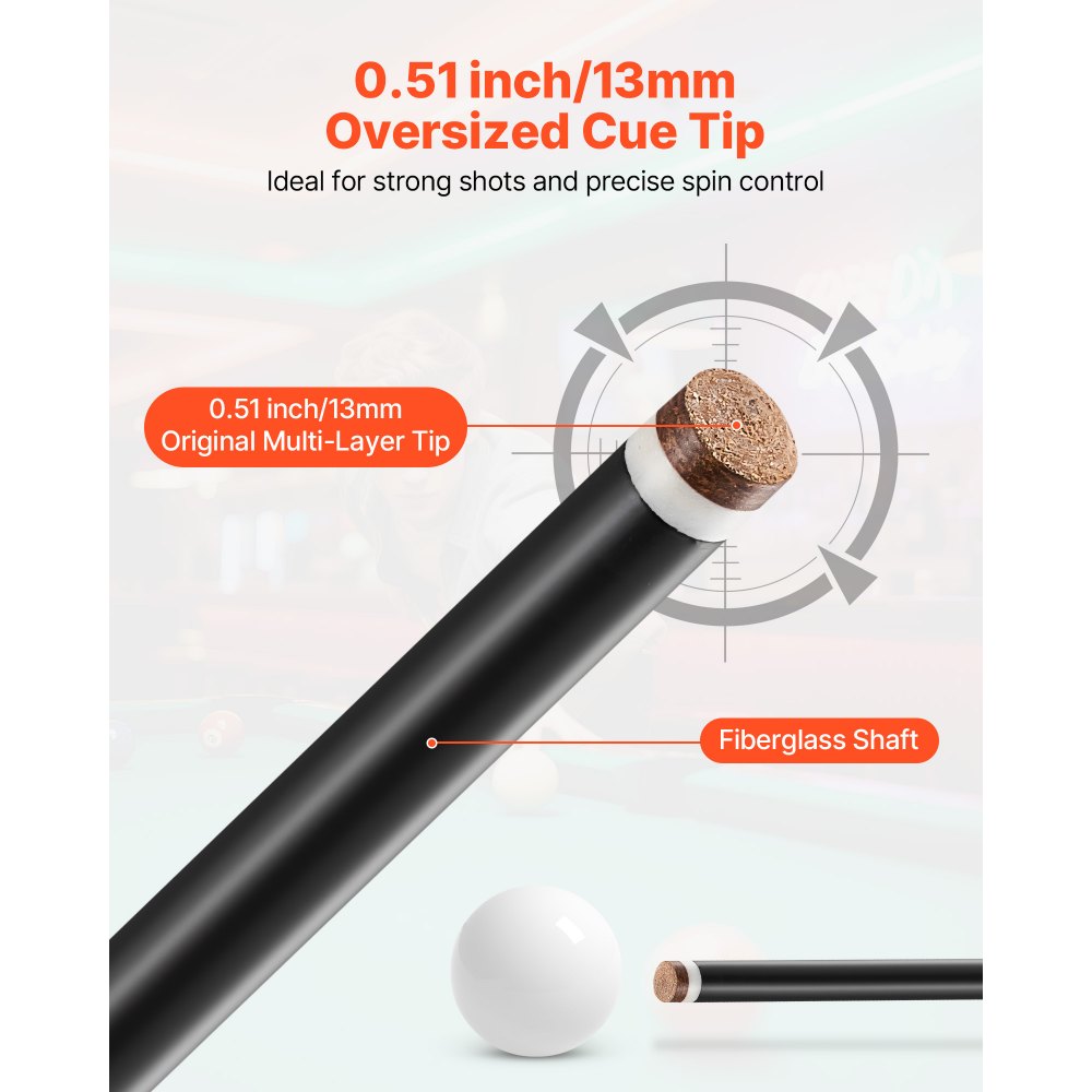 VEVOR Pool Cue, 1 Piece Pool Stick, 58 inch & 21 oz Fiberglass Titanium Composite Billiard Pools Cue Stick with Multi-Layer Tip, Cues Sticks for Professional Pool Table, Bar, Home Pool Games, Office