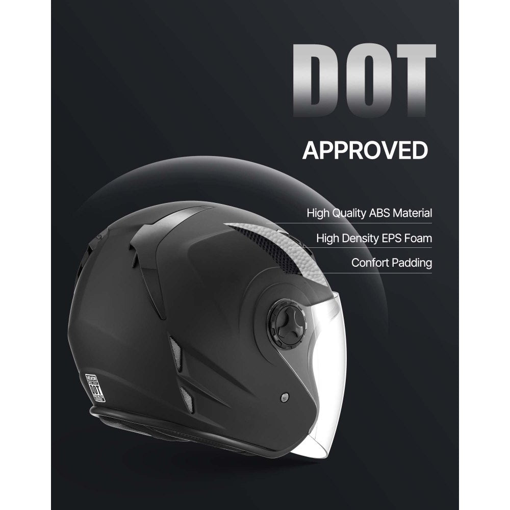 VEVOR Motorcycle Helmet, 3/4 Open Face, Adult Motocross Dirt Bike Helmet with Clear Visor, Comfortable Motorbike Racing Street with Detachable Liner for Men & Women, DOT Approved, (Matte Black, L)