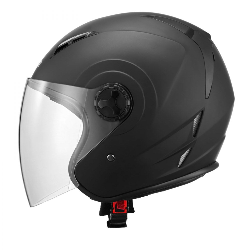 VEVOR Motorcycle Helmet, 3/4 Open Face, Adult Motocross Dirt Bike Helmet with Clear Visor, Comfortable Motorbike Racing Street with Detachable Liner for Men & Women, DOT Approved, (Matte Black, L)