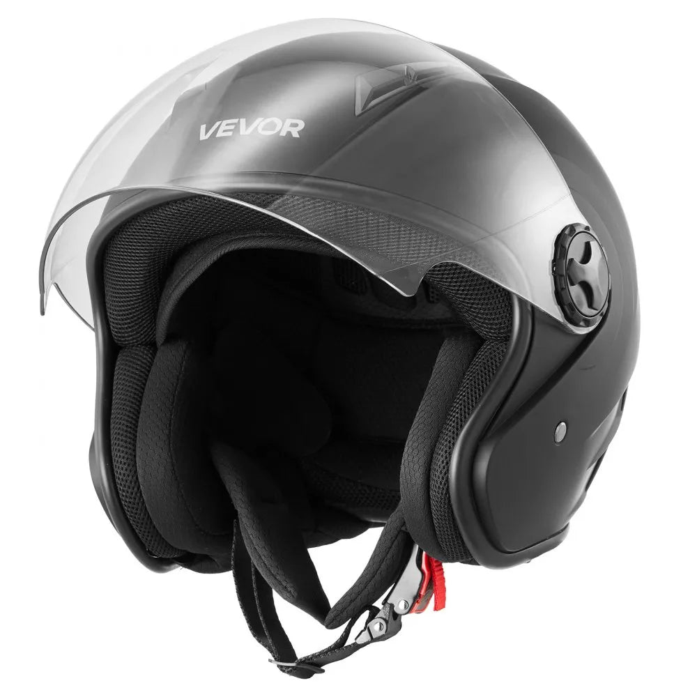 VEVOR Motorcycle Helmet, 3/4 Open Face, Adult Motocross Dirt Bike Helmet with Clear Visor, Comfortable Motorbike Racing Street with Detachable Liner for Men & Women, DOT Approved, (Matte Black, M)