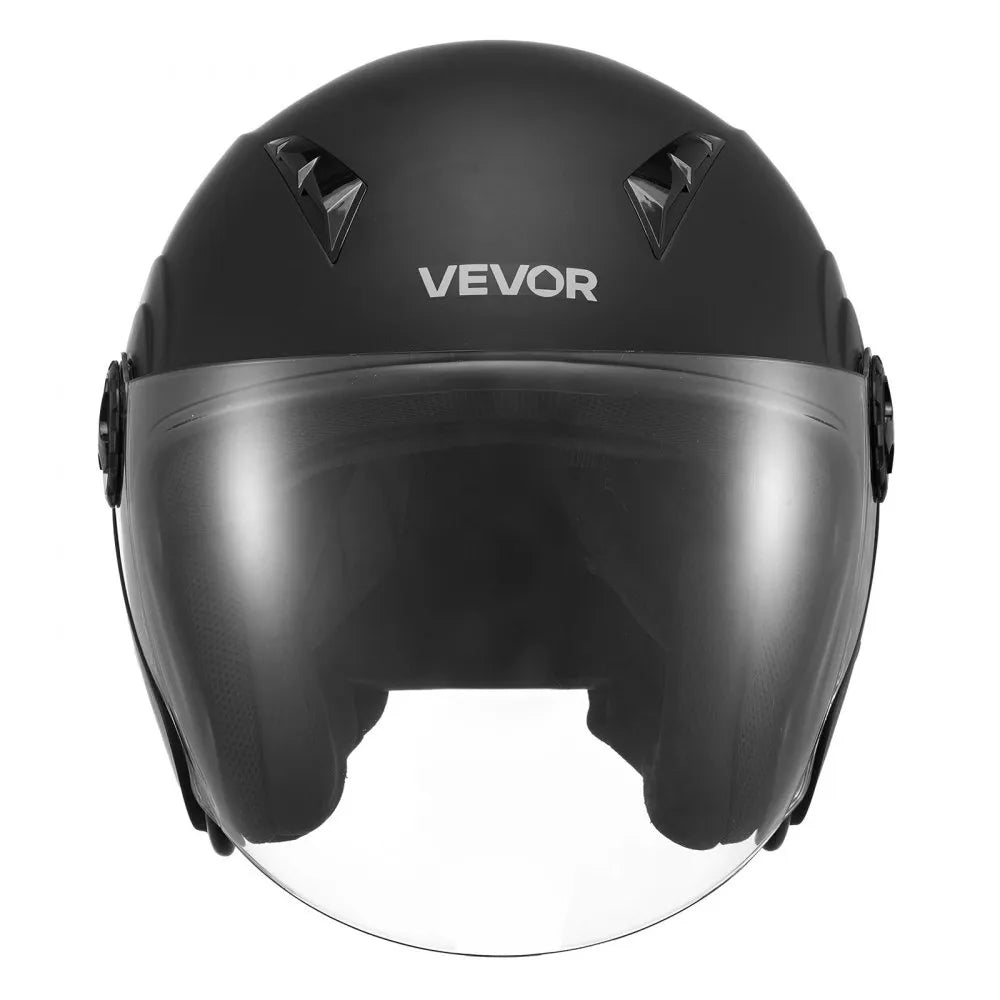 VEVOR Motorcycle Helmet, 3/4 Open Face, Adult Motocross Dirt Bike Helmet with Clear Visor, Comfortable Motorbike Racing Street with Detachable Liner for Men & Women, DOT Approved, (Matte Black, M)