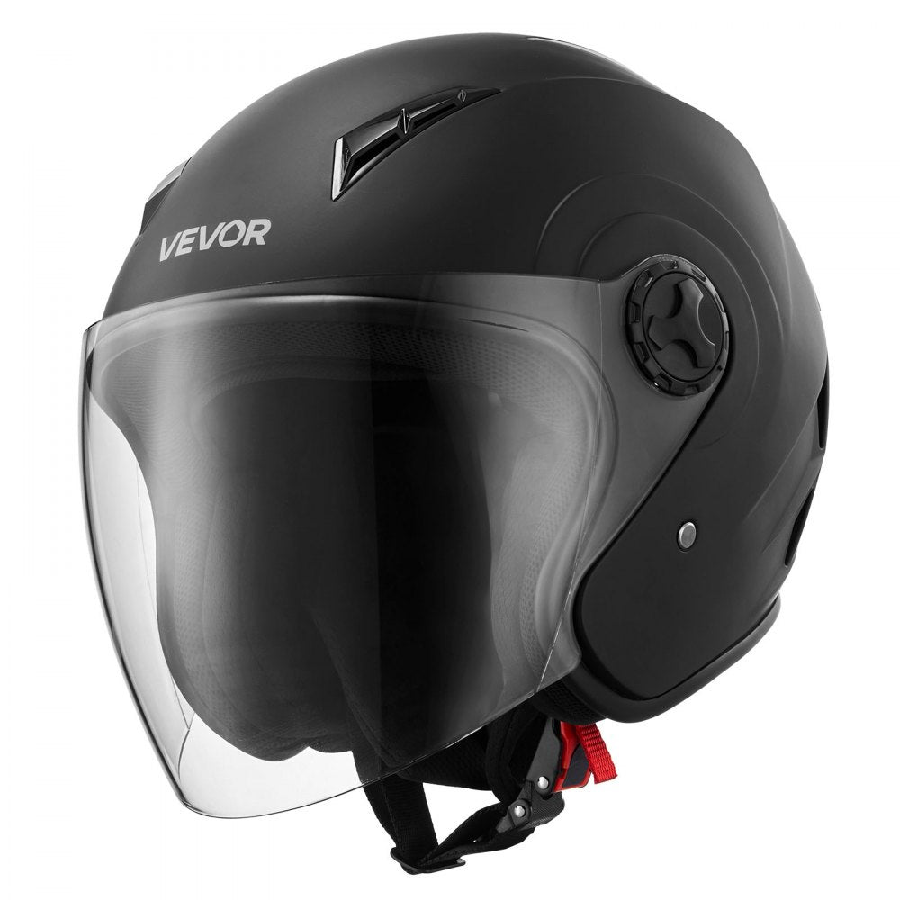VEVOR Motorcycle Helmet, 3/4 Open Face, Adult Motocross Dirt Bike Helmet with Clear Visor, Comfortable Motorbike Racing Street with Detachable Liner for Men & Women, DOT Approved, (Matte Black, XL)