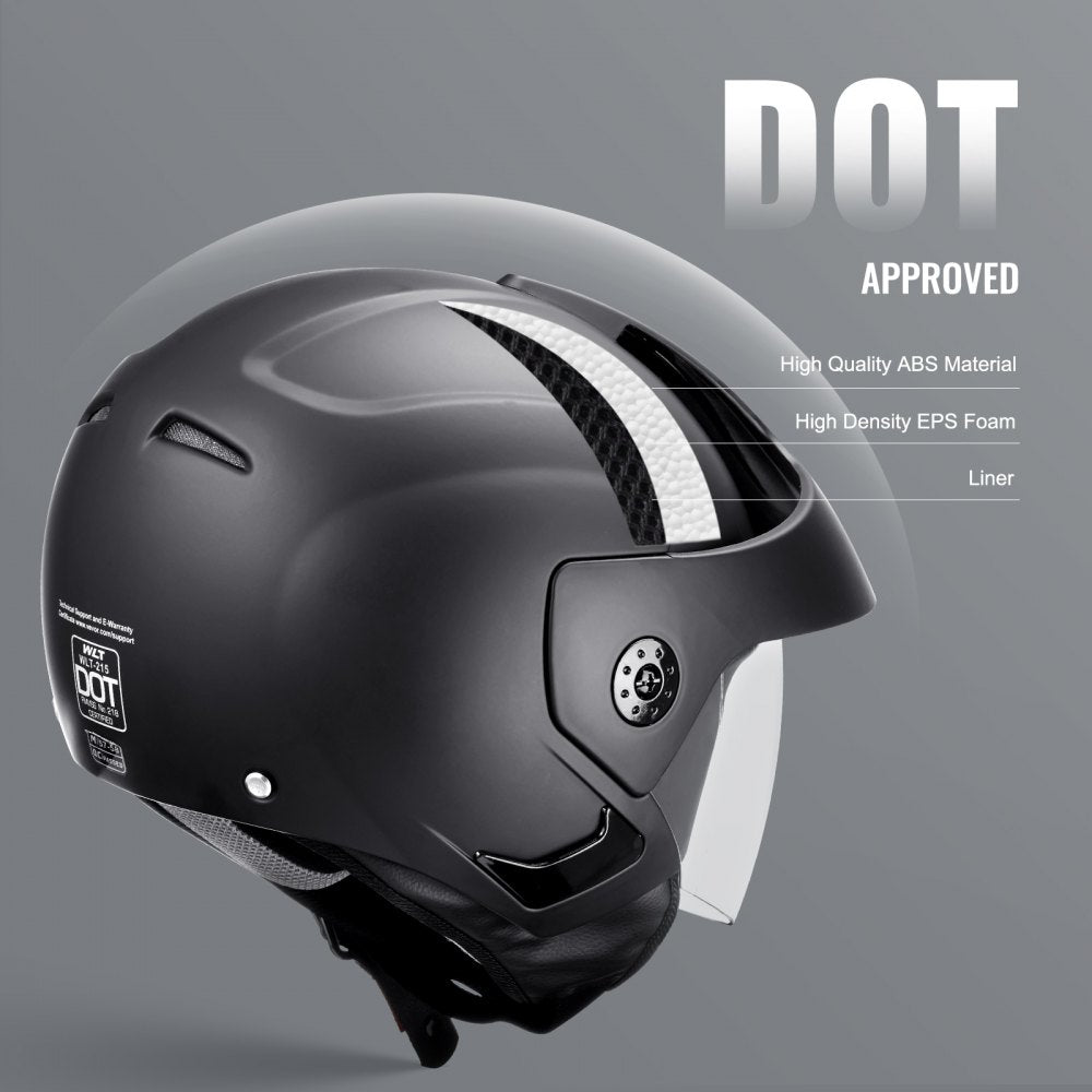 VEVOR Motorcycle Helmet, 3/4-Face, Smart Street ABS & High Density Helmet with Interchangeable Lens, DOT Approved Comfortable Motocross Helmet, Fit for Youth & Adults