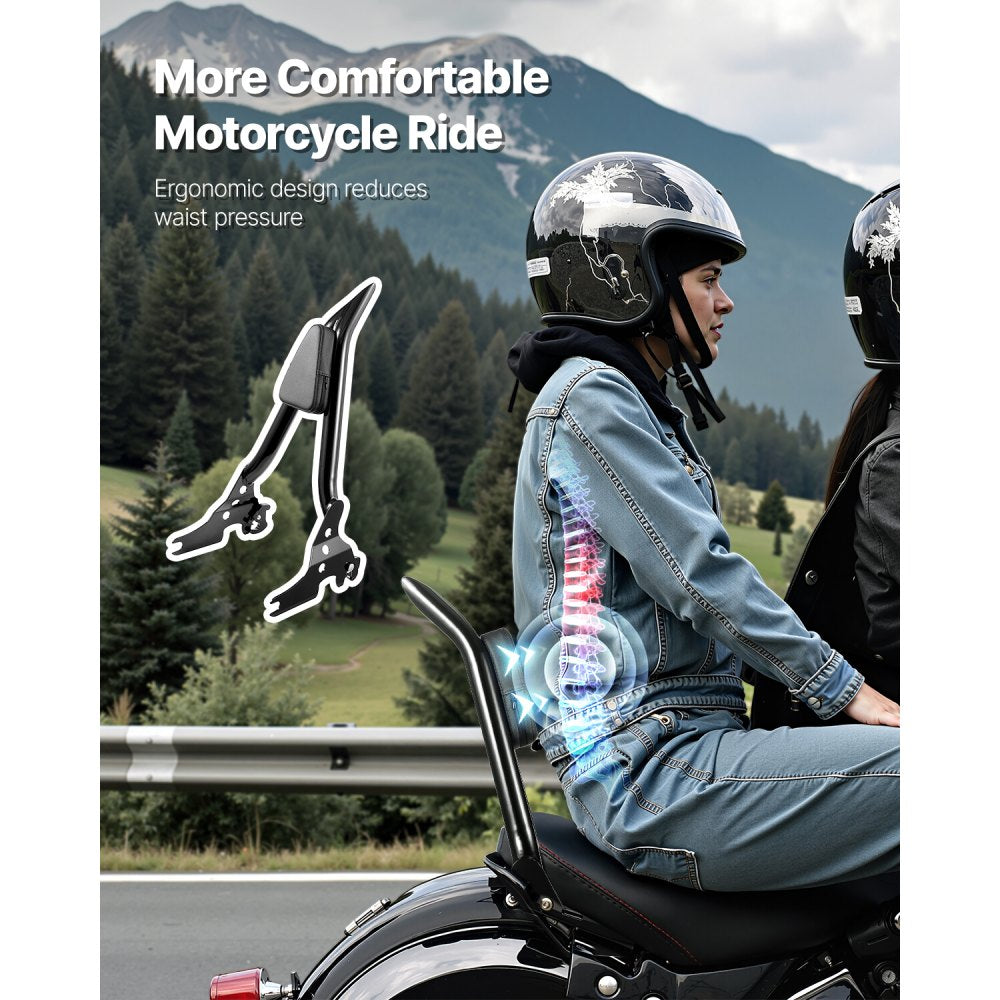 Motorcycle Backrest Sissy Bar, Compatible with Harley-Davidson Touring Models, 27-Inch Height Quick Release Detachable Passenger Backrest, Durable Metal Frame with Leather Rear Pad, Black