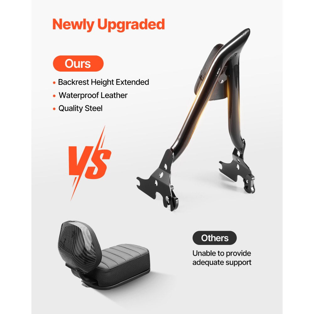 Motorcycle Backrest Sissy Bar, Compatible with Harley-Davidson Touring Models, 27-Inch Height Quick Release Detachable Passenger Backrest, Durable Metal Frame with Leather Rear Pad, Black