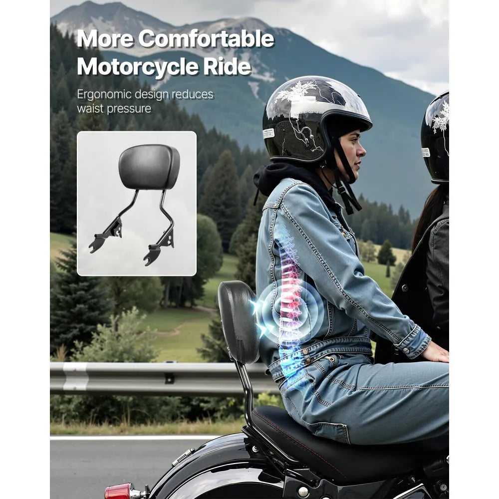 Detachable Motorcycle Passenger Backrest, Compatible with Harley-Davidson Touring, Street Glide, Road Glide, Road King, 16-Inch Height, Black