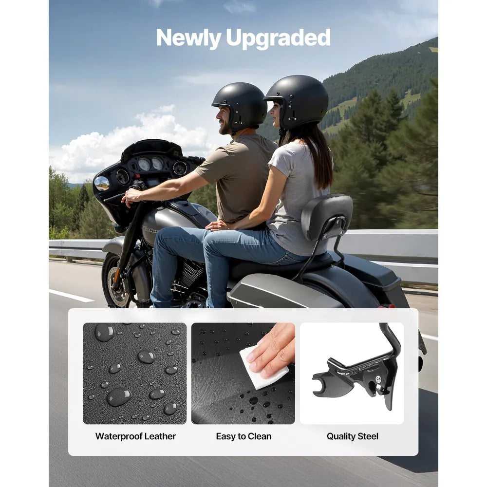Detachable Motorcycle Passenger Backrest, Compatible with Harley-Davidson Touring, Street Glide, Road Glide, Road King, 16-Inch Height, Black