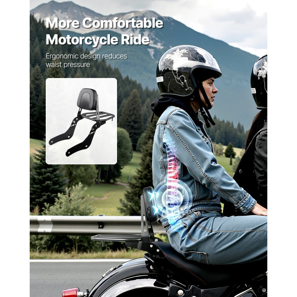 Motorcycle Backrest Sissy Bar with Luggage Rack, Compatible with Honda Rebel CMX 1100 2021-2022, 18-Inch Height, Removable Passenger Backrest, Durable Metal Frame with Leather Pad, Black