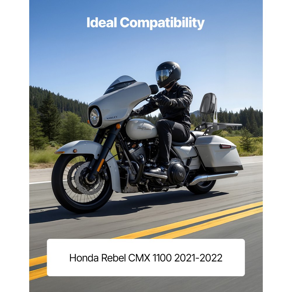 Motorcycle Backrest Sissy Bar with Luggage Rack, Compatible with Honda Rebel CMX 1100 2021-2022, 18-Inch Height, Removable Passenger Backrest, Durable Metal Frame with Leather Pad, Black