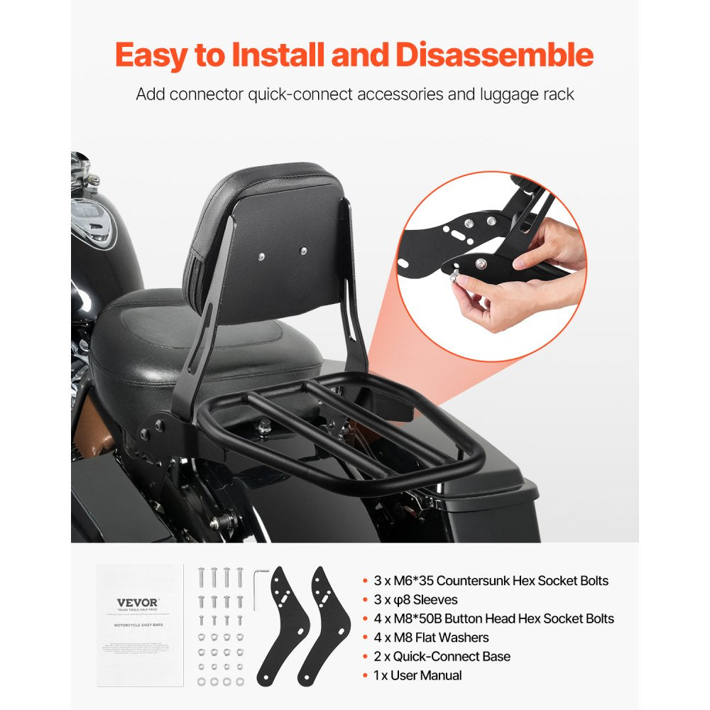 Motorcycle Backrest Sissy Bar with Luggage Rack, Compatible with Honda Rebel CMX 1100 2021-2022, 18-Inch Height, Removable Passenger Backrest, Durable Metal Frame with Leather Pad, Black