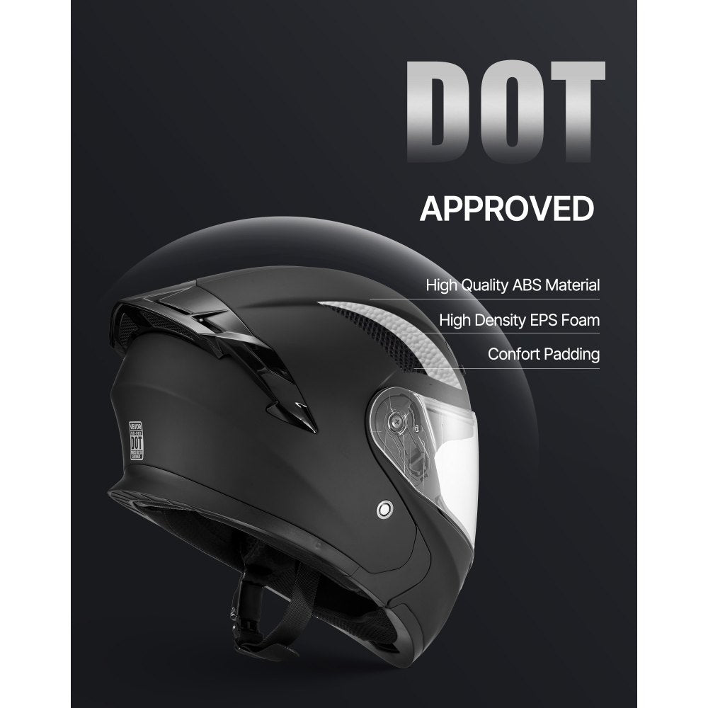 VEVOR Motorcycle Helmet, Modular, Adult Motocross Dirt Bike Helmet with Large Clear Visor, Comfortable Motorbike Racing Street with Detachable Liner for Men & Women, DOT Approved, (Matte Black, XL)