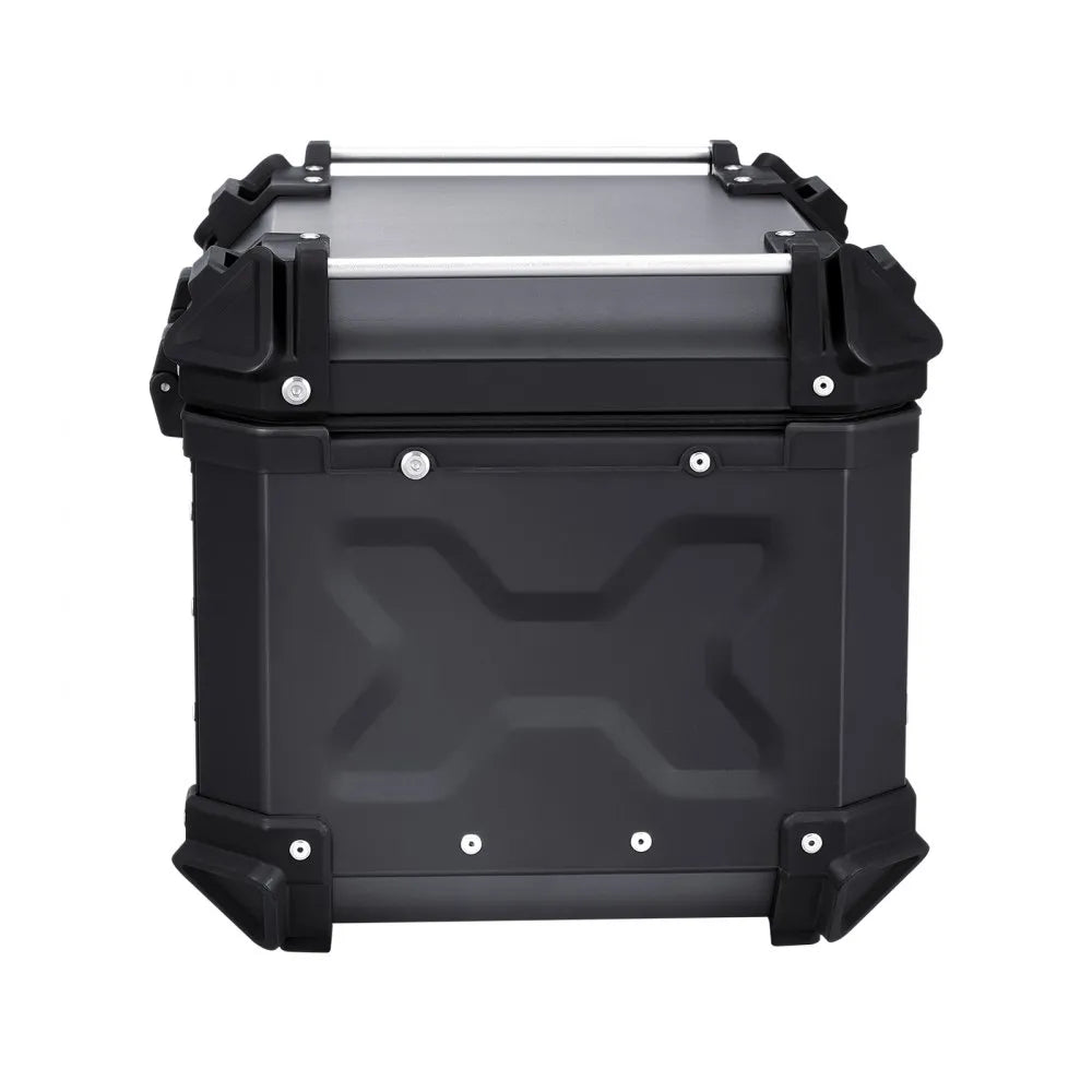 VEVOR Motorcycle Top Case, Universal Aluminum Alloy Motorbike Tail Box with Leather Lining, 55L Waterproof Detachable Motorcycle Top Box with Lock & Back Cushion, Fit for 99% of Motorcycle Frames