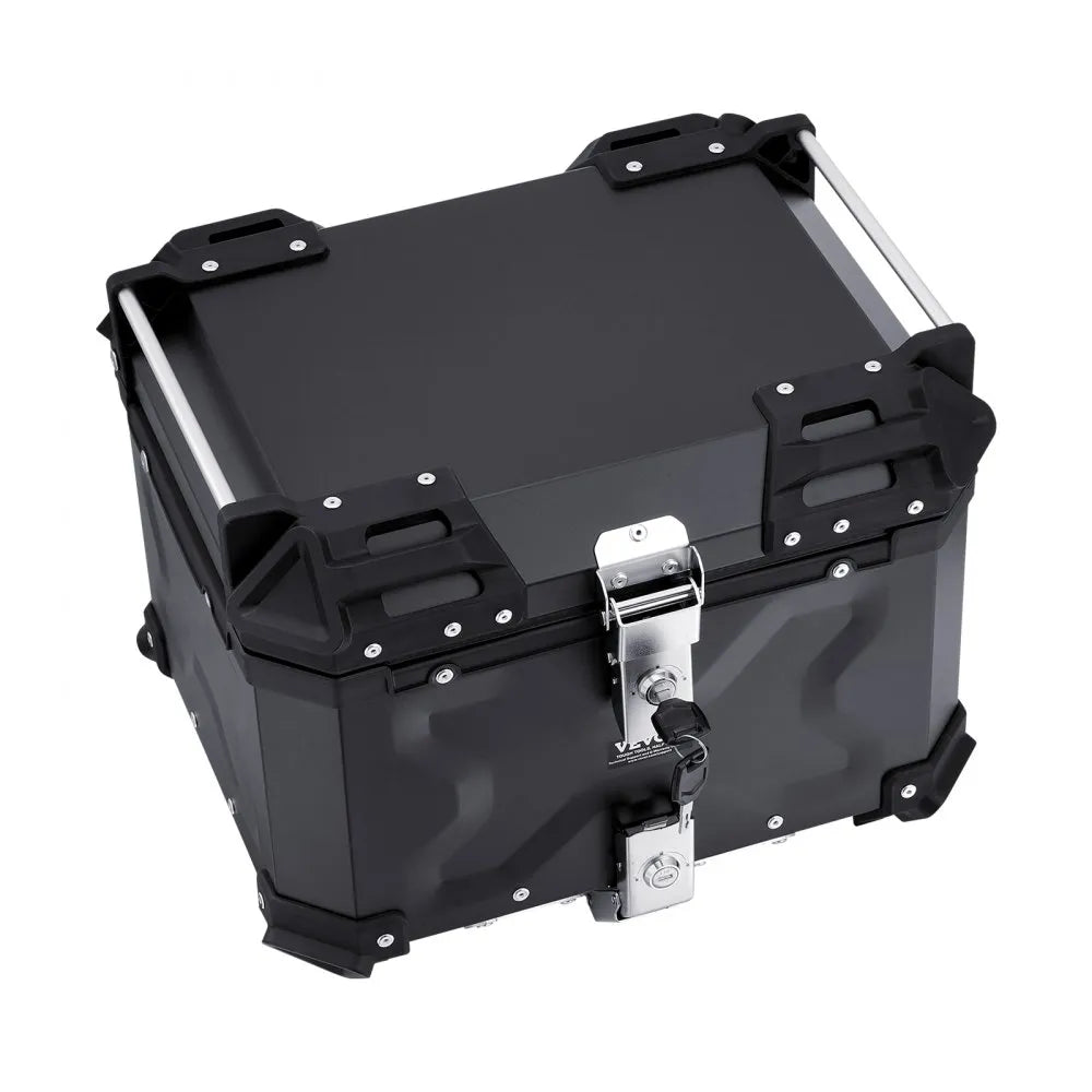 VEVOR Motorcycle Top Case, Universal Aluminum Alloy Motorbike Tail Box with Leather Lining, 55L Waterproof Detachable Motorcycle Top Box with Lock & Back Cushion, Fit for 99% of Motorcycle Frames