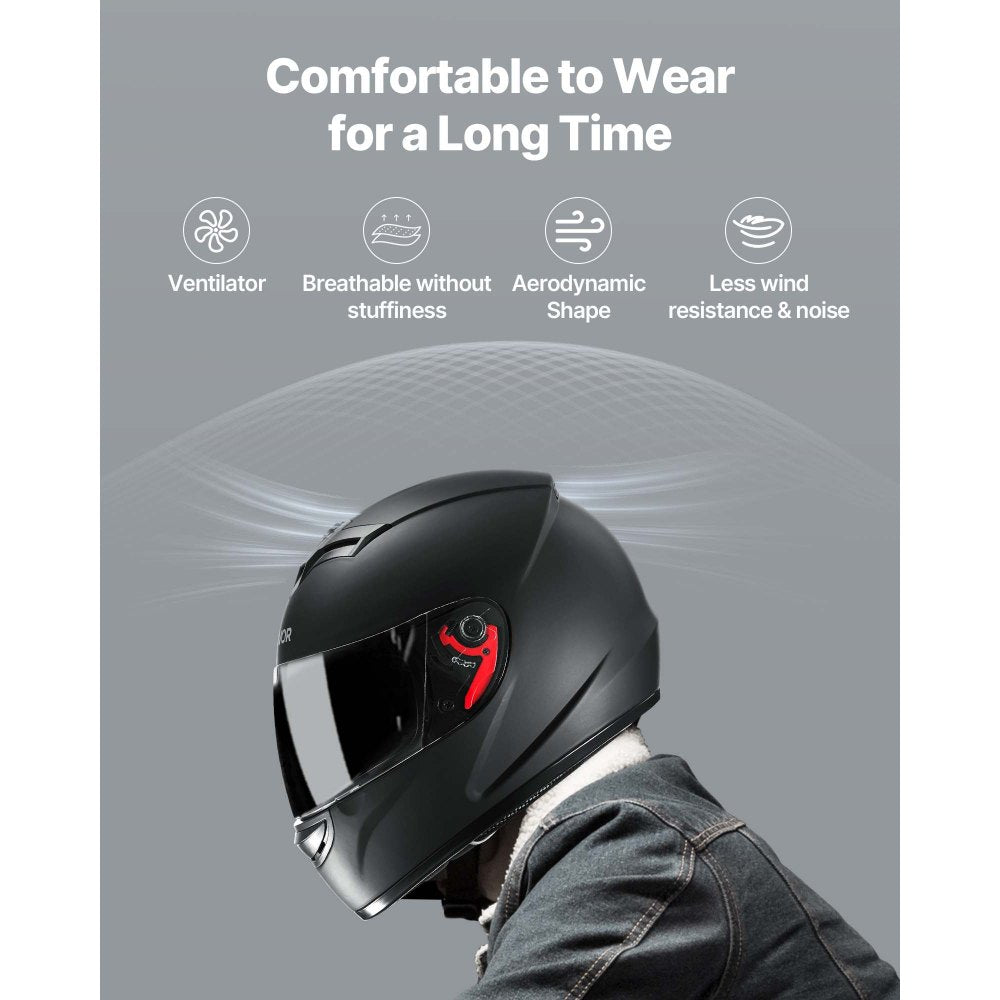 VEVOR Motorcycle Helmet, Full Face, Adult Motocross Dirt Bike Helmet with Tinted and Clear Dual Visor, Motorbike Racing Street with Detachable Liner for Men & Women, DOT Approved, (Matte Black, L)