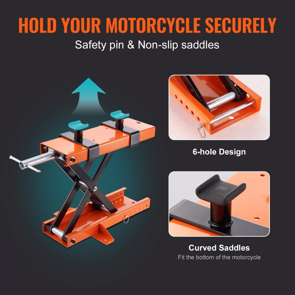 VEVOR Motorcycle Lift, 500 kg Motorcycle Center Scissor Lift Jack with Saddle & Safety Pin, Steel Motorcycle Jack Hoist Stand for Street Bikes, Cruiser Bikes, Touring Motorcycles