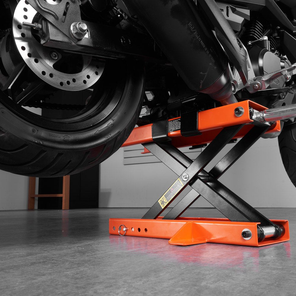 VEVOR Motorcycle Lift, 500 kg Motorcycle Center Scissor Lift Jack with Saddle & Safety Pin, Steel Motorcycle Jack Hoist Stand for Street Bikes, Cruiser Bikes, Touring Motorcycles