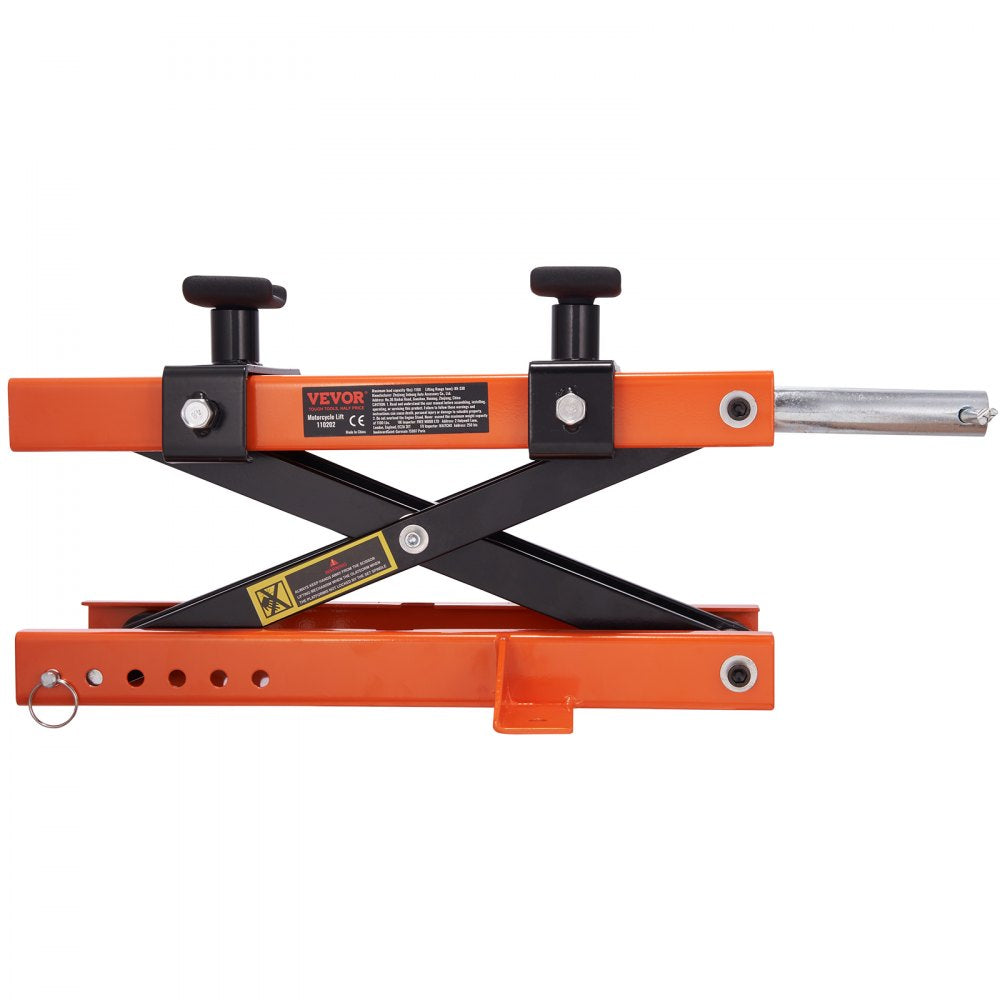 VEVOR Motorcycle Lift, 500 kg Motorcycle Center Scissor Lift Jack with Saddle & Safety Pin, Steel Motorcycle Jack Hoist Stand for Street Bikes, Cruiser Bikes, Touring Motorcycles