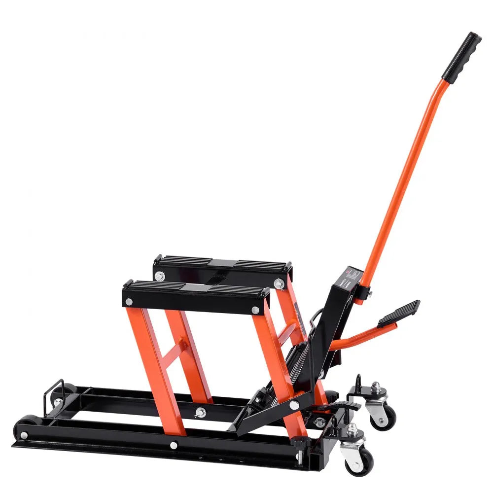VEVOR Steel Hydraulic Motorcycle Jack Stand, 1500 LBS ATV Scissor Lift Jack, 4.7"-15" Scissor Lift Jack Stand with 4 Wheels, Hydraulic Foot-Operated Hoist Stand for Motorcycle ATV UTV Powersports