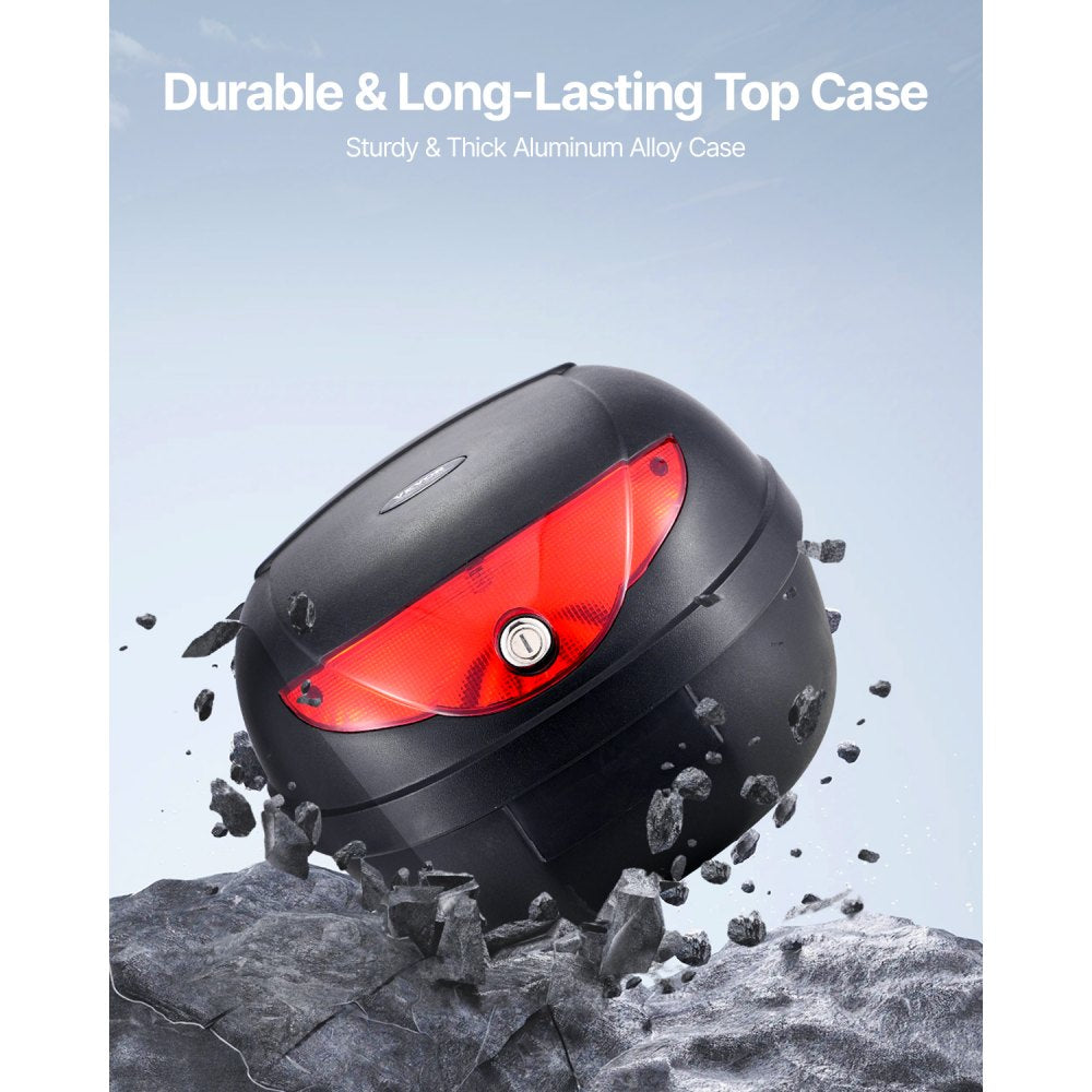 VEVOR Motorcycle Top Case, Universal Durable PP Material Motorbike Tail Box with Reflective Panel, 24L Waterproof Detachable Motorcycle Top Box with Multi-Hole Base, Fit for 99% of Motorcycle Frames