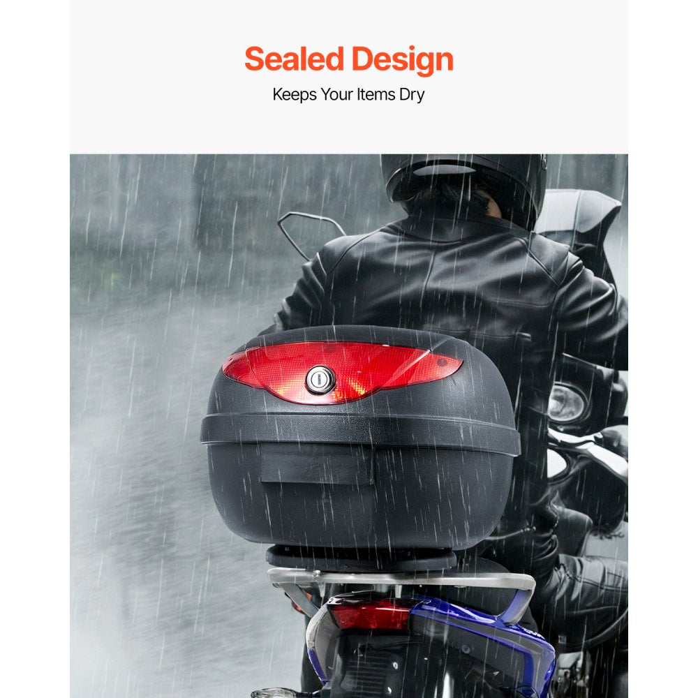 VEVOR Motorcycle Top Case, Universal Durable PP Material Motorbike Tail Box with Reflective Panel, 24L Waterproof Detachable Motorcycle Top Box with Multi-Hole Base, Fit for 99% of Motorcycle Frames