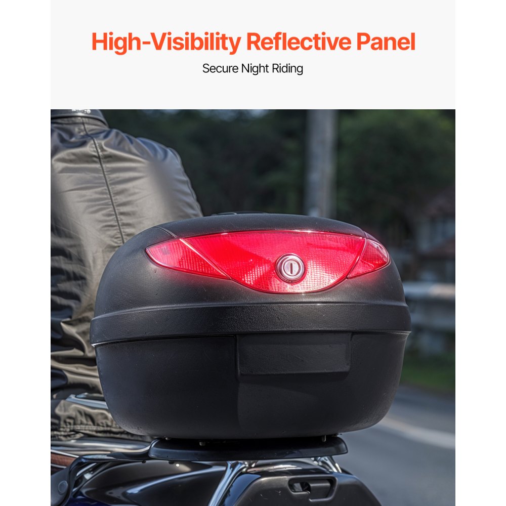 VEVOR Motorcycle Top Case, Universal Durable PP Material Motorbike Tail Box with Reflective Panel, 24L Waterproof Detachable Motorcycle Top Box with Multi-Hole Base, Fit for 99% of Motorcycle Frames