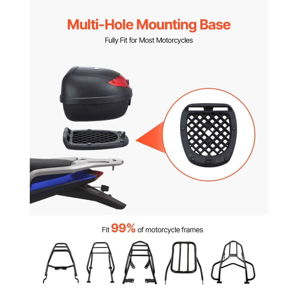 VEVOR Motorcycle Top Case, Universal Durable PP Material Motorbike Tail Box with Reflective Panel, 38L Waterproof Detachable Motorcycle Top Box with Multi-Hole Base, Fit for 99% of Motorcycle Frames