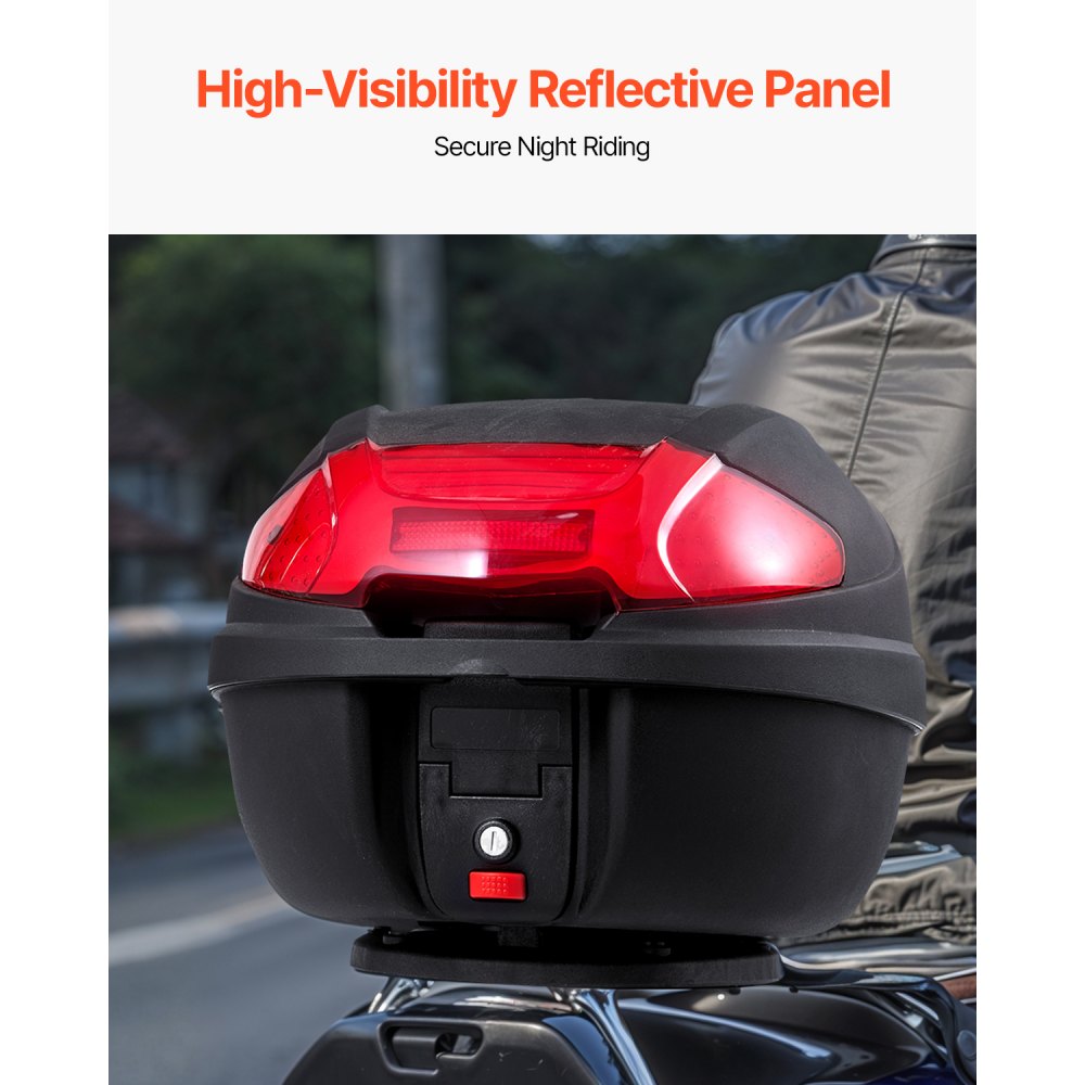 VEVOR Motorcycle Top Case, Universal Durable PP Material Motorbike Tail Box with Reflective Panel, 38L Waterproof Detachable Motorcycle Top Box with Multi-Hole Base, Fit for 99% of Motorcycle Frames