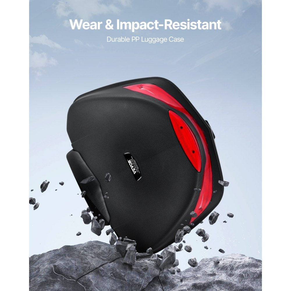 VEVOR Motorcycle Top Case, Universal Durable PP Material Motorbike Tail Box with Reflective Panel, 48L Waterproof Detachable Motorcycle Top Box with Multi-Hole Base, Fit for 99% of Motorcycle Frames