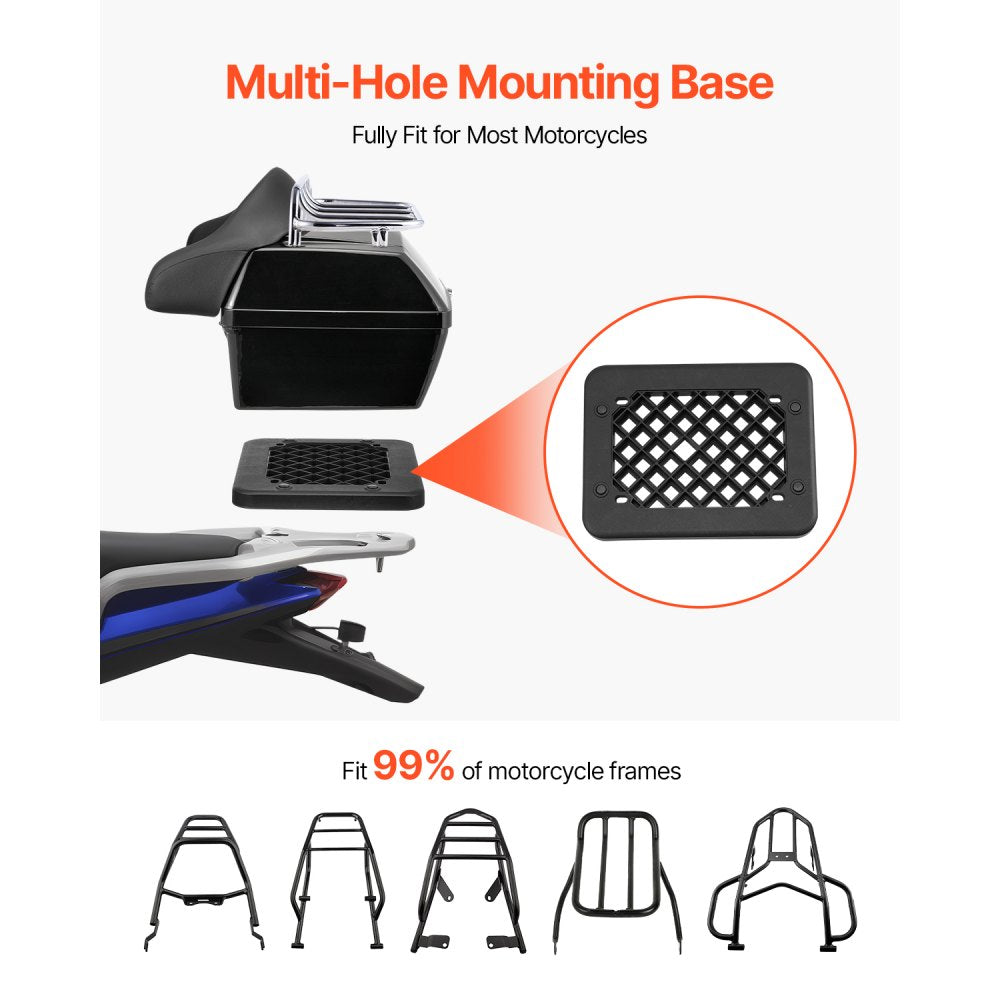 VEVOR Motorcycle Top Case, Universal Durable PP Material Motorbike Tail Box with Reflective Panel, 48L Waterproof Detachable Motorcycle Top Box with Multi-Hole Base, Fit for 99% of Motorcycle Frames