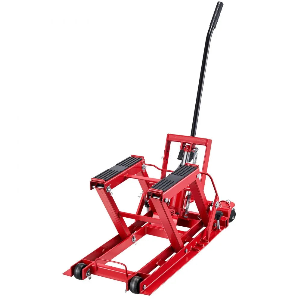 VEVOR Hydraulic Motorcycle Lift Jack, 1500 lbs Capacity, ATV Lift Jack Portable Motorcycle Hoist Stand with 4 Wheels, 4.5"-15.2" Height Range, Hydraulic Foot-Operated Hoist Stand for ATVs, Dirt Bikes