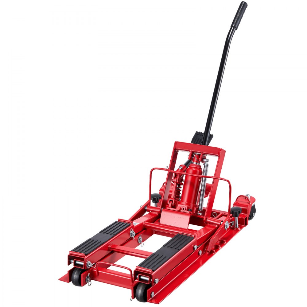 VEVOR Hydraulic Motorcycle Lift Jack, 1500 lbs Capacity, ATV Lift Jack Portable Motorcycle Hoist Stand with 4 Wheels, 4.5"-15.2" Height Range, Hydraulic Foot-Operated Hoist Stand for ATVs, Dirt Bikes