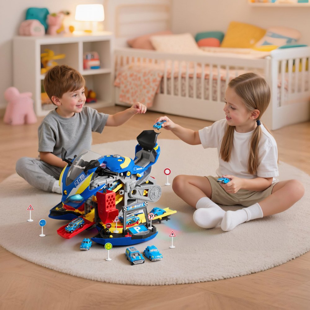 VEVOR Motorcycle Engine Toy, 25 Pieces, Motorcycle Mechanic Toy with Removable Parts, Lights & Sounds, Simulated Riding & Track Racing, Kids Mechanic Workshop Set for Toddler 3 Years and Up, Blue