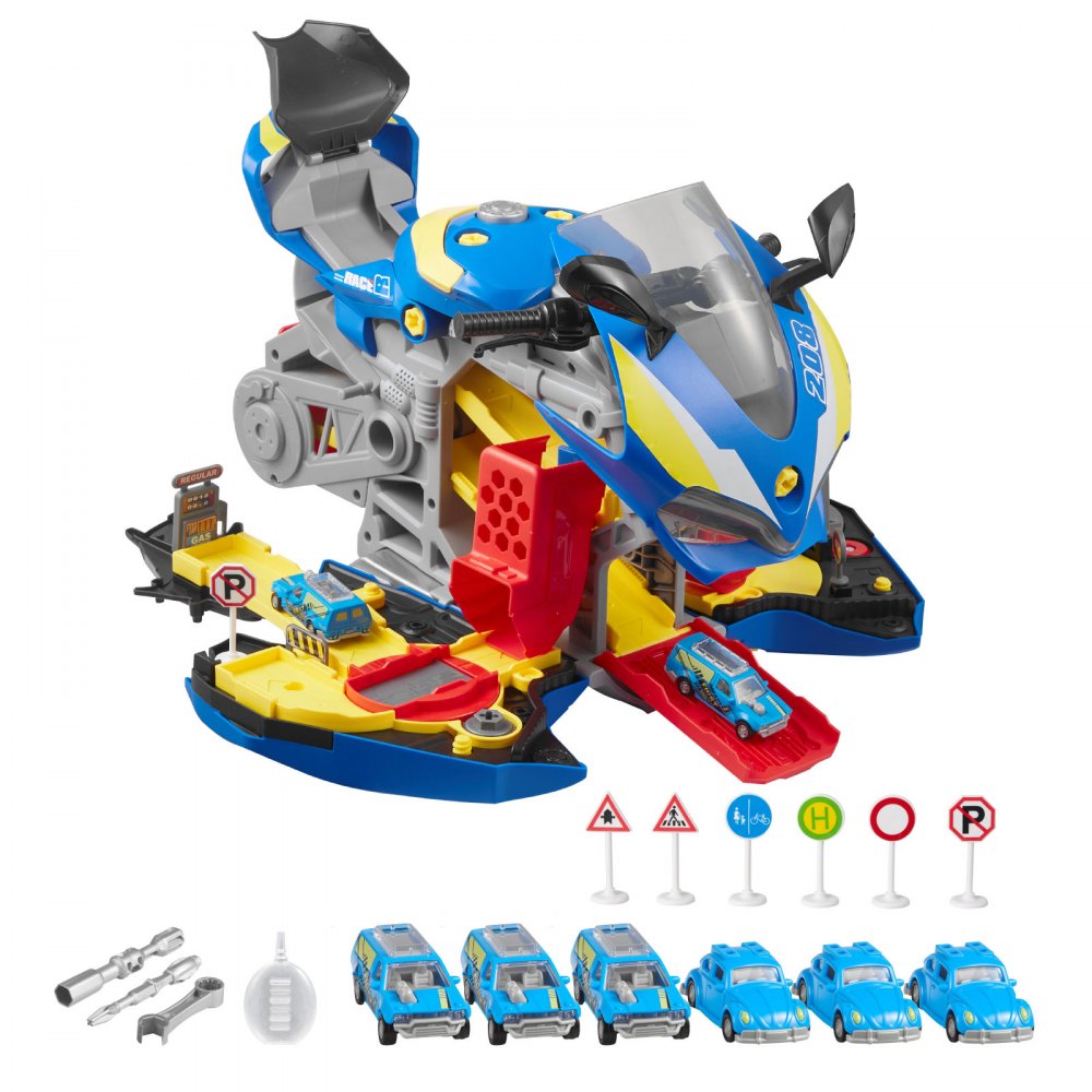 VEVOR Motorcycle Engine Toy, 25 Pieces, Motorcycle Mechanic Toy with Removable Parts, Lights & Sounds, Simulated Riding & Track Racing, Kids Mechanic Workshop Set for Toddler 3 Years and Up, Blue