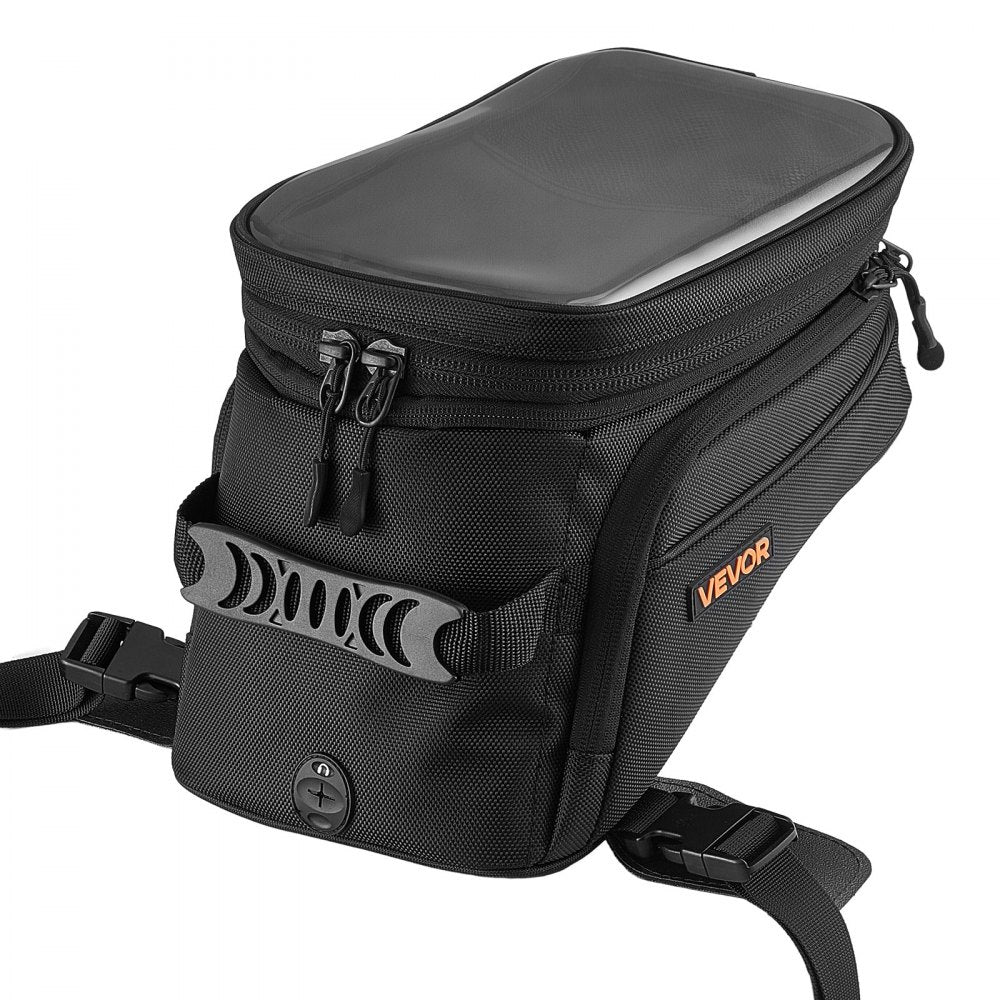 VEVOR Motorcycle Tank Bag Extra Large Black Motorbike Storage Bag Accessory, For ADV, Dual Sport, Touring & Dirt Bikes, Touchscreen Phone Map Pocket, YKK Zippers, Quick-Release Straps, with Rain Cover