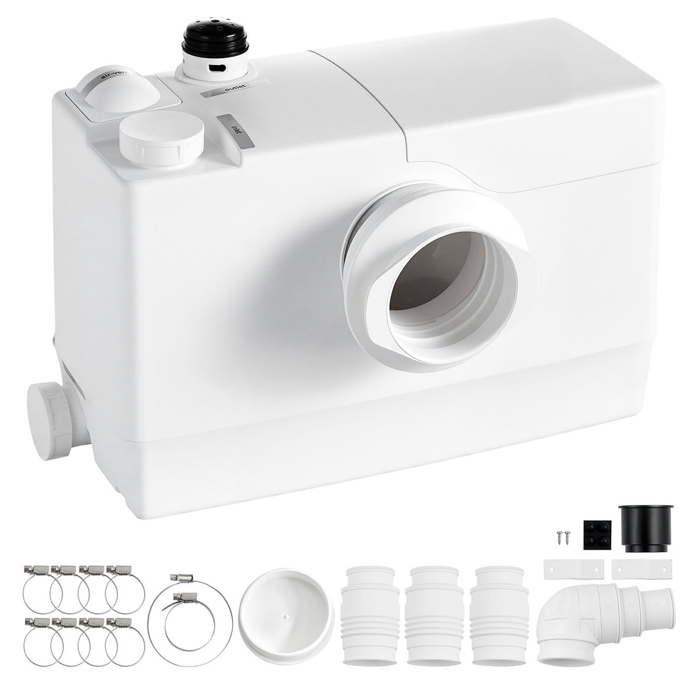 VEVOR Macerator Pump 800W 12000L/h Flow 32.8 ft/10 m Head PCB Smart Control, Macerating Sewage Pump, Waste Water Disposal Upflush Machine with 4 Inlets, for Basement, Toilet, Sink, Laundry, Kitchen