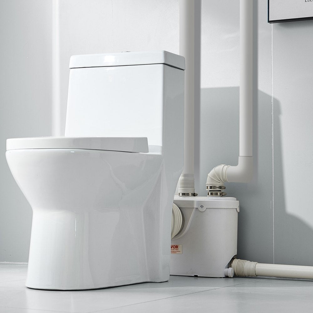 VEVOR Macerator Pump, 500W, 29 GPM Flow, 26 ft/8 m Head, Macerator Sewerage Toilet Pump with 4 Water Inlets, Waste Water Disposal Upflush Machine for Toilet, Basement, Shower, Sink, Laundry, Bathtub