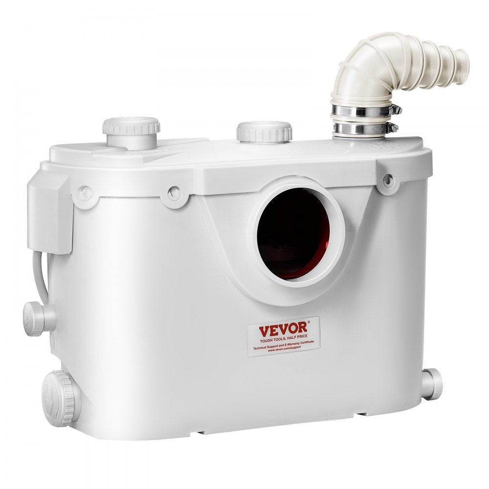 VEVOR Macerator Pump, 500W, 29 GPM Flow, 26 ft/8 m Head, Macerator Sewerage Toilet Pump with 4 Water Inlets, Waste Water Disposal Upflush Machine for Toilet, Basement, Shower, Sink, Laundry, Bathtub