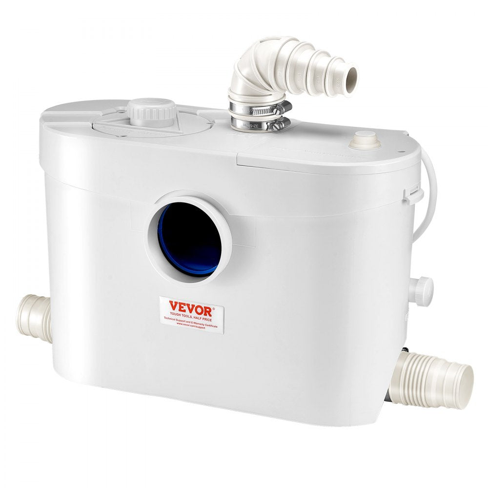 VEVOR Macerator Pump, 900W, 48 GPM Flow, 40 ft/12 m Head, Macerator Sewerage Toilet Pump with 4 Water Inlets, Waste Water Disposal Upflush Machine for Toilet, Basement, Shower, Sink, Laundry, Bathtub