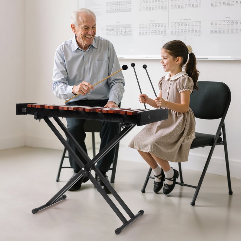 VEVOR Glockenspiel Xylophone, 37 Notes, Wooden Professional Xylophone Percussion Instrument, with Height Adjustable Stand, 4 Mallets, Carrying Bag, Beginner Musical Instrument Kit for Adults and Kids